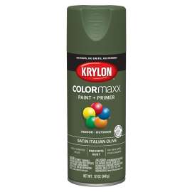 Krylon COLORmaxx K05566007 Spray Paint, Satin, Italian Olive, 12 oz, Aerosol Can