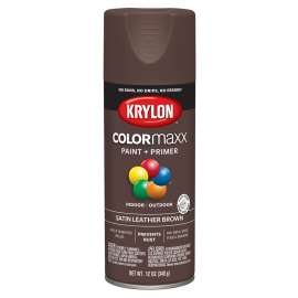 Krylon COLORmaxx K05569007 Spray Paint, Satin, Leather Brown, 12 oz, Aerosol Can