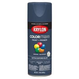 Krylon COLORmaxx K05571007 Spray Paint, Satin, Oxford Blue, 12 oz, Aerosol Can
