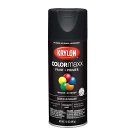 Krylon COLORmaxx K05578007 Spray Paint, Semi-Flat, Black, 12 oz, Aerosol Can