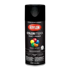 Krylon COLORmaxx K05579007 Spray Paint, Gloss, Black, 12 oz, Aerosol Can