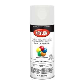 Krylon COLORmaxx K05580007 Spray Paint, Semi-Gloss, White, 12 oz, Aerosol Can