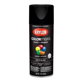 Krylon COLORmaxx K05592007 Spray Paint, Matte, Black, 12 oz, Aerosol Can