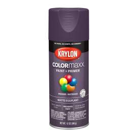 Krylon COLORmaxx K05594007 Spray Paint, Matte, Eggplant, 12 oz, Aerosol Can