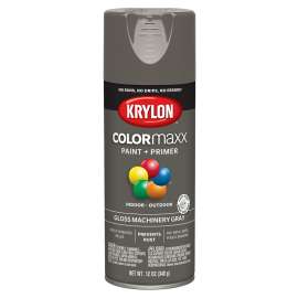 Krylon COLORmaxx K05599007 Spray Paint, Gloss, Machinery Gray, 12 oz, Aerosol Can