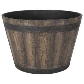 Landscapers Select Barrel Planter, 14-3/4 in Dia, Round, Whiskey Barrel Design, Resin, Weathered Oak