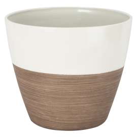 Landscapers Select Planter, 8 in Dia, Round, Resin, Ivory/Wood