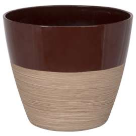 Landscapers Select Planter, 8 in Dia, Round, Resin, Red/Wood