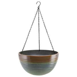 Landscapers Select Planter, 15-3/4 in Dia, Round, Resin, Green/Blue Wave