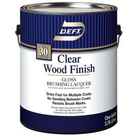 DEFT 010-01 Brushing Lacquer, Gloss, Liquid, Clear, 1 gal, Can