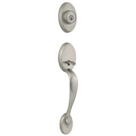 Kwikset 800CE-15 Handleset, 1 Grade, Brass, Satin Nickel, 2-3/8 x 2-3/4 in Backset, KW1 Keyway, 1-3/4 in Thick Door
