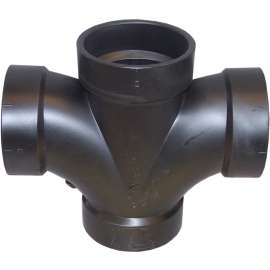 CANPLAS 102186BC Double Sanitary Cross, 2 in, Hub, ABS, Black