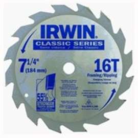 IRWIN 25030ZR Circular Saw Blade, 7-1/4 in Dia, 5/8 in Arbor, 16-Teeth, Carbide Cutting Edge