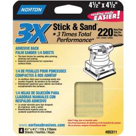 NORTON ProSand 07660705311 Sanding Sheet, 4-1/2 in L, 4-1/2 in W, Very Fine, 220 Grit, Aluminum Oxide Abrasive