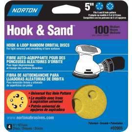 NORTON 02005 Sanding Disc, 5 in Dia, Coated, P100 Grit, Medium, Aluminum Oxide Abrasive, Paper Backing