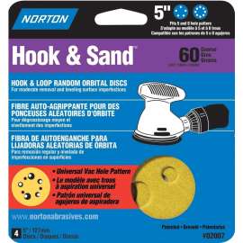 NORTON 02007 Sanding Disc, 5 in Dia, Coated, P60 Grit, Coarse, Aluminum Oxide Abrasive, Universal Vacuum