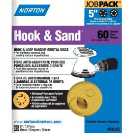 NORTON 04063 Sanding Disc, 5 in Dia, Coated, P60 Grit, Coarse, Aluminum Oxide Abrasive, Paper Backing