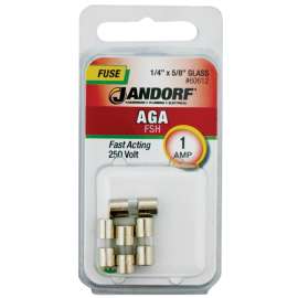 Jandorf 60612 Fast Acting Fuse, 1 A, 250 V, 35 A, 10 kA Interrupt, Glass Body