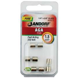Jandorf 60613 Fast Acting Fuse, 1.5 A, 250 V, 100 A, 10 kA Interrupt, Glass Body