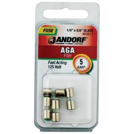 Jandorf 60617 Fast Acting Fuse, 5 A, 125 V, 1 kA Interrupt, Glass Body