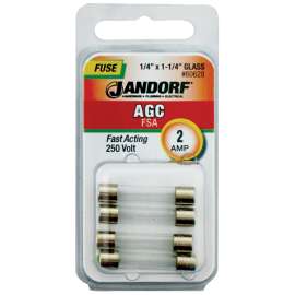 Jandorf 60628 Fast Acting Fuse, 2 A, 250 V, 100 A, 10 kA Interrupt, Glass Body