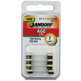 Jandorf 60634 Fast Acting Fuse, 7 A, 250 V, 200 A, 10 kA Interrupt, Glass Body