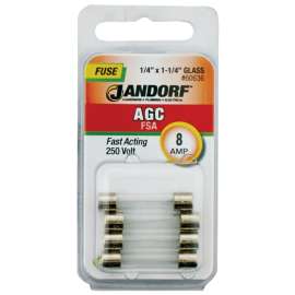Jandorf 60636 Fast Acting Fuse, 8 A, 250 V, 200 A, 10 kA Interrupt, Glass Body