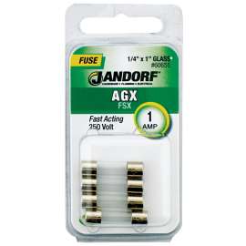 Jandorf 60655 Fast Acting Fuse, 1 A, 250 V, 35 A, 10 kA Interrupt, Glass Body