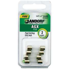 Jandorf 60657 Fast Acting Fuse, 2 A, 250 V, 100 A, 10 kA Interrupt, Glass Body
