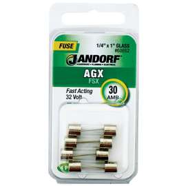 Jandorf 60662 Fast Acting Fuse, 30 A, 32 V, 100, 1000 A Interrupt, Glass Body