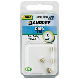 Jandorf 60685 Fast Acting Fuse, 3 A, 250 V, 100 A, 10 kA Interrupt, Glass Body