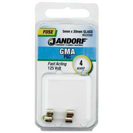 Jandorf 60686 Fast Acting Fuse, 4 A, 125 V, 10 kA Interrupt, Glass Body