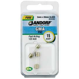 Jandorf 60690 Fast Acting Fuse, 15 A, 125 V, 150 A Interrupt, Glass Body