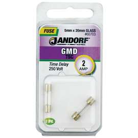 Jandorf 60703 Time Delay Fuse, 2 A, 250 V, 100 A, 10 kA Interrupt, Glass Body