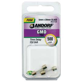 Jandorf 60704 Time Delay Fuse, 500 mA, 250 V, 35 A, 10 kA Interrupt, Glass Body