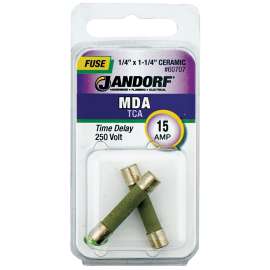 Jandorf 60707 Time Delay Fuse, 15 A, 250 V, 750 A, 10 kA Interrupt, Ceramic Body