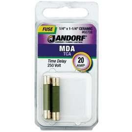 Jandorf 60708 Time Delay Fuse, 20 A, 250 V, 1500 A, 10 kA Interrupt, Ceramic Body
