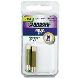 Jandorf 60710 Time Delay Fuse, 30 A, 125 VDC, 1500 A, 10 kA Interrupt, Ceramic Body