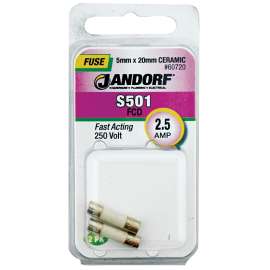 Jandorf 60720 Fast Acting Fuse, 2.5 A, 250 V, 1500 A Interrupt, Ceramic Body