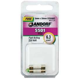 Jandorf 60724 Fast Acting Fuse, 6.3 A, 250 V, 1500 A Interrupt, Ceramic Body