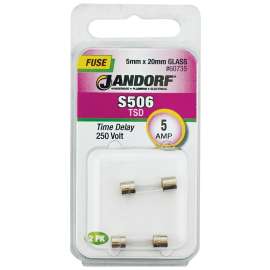 Jandorf 60735 Time Delay Fuse, 5 A, 250 V, 50 A Interrupt, Glass Body