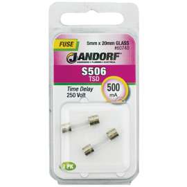 Jandorf 60740 Time Delay Fuse, 500 mA, 250 V, 35 A Interrupt, Glass Body