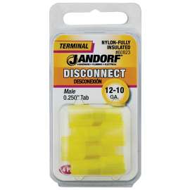 Jandorf 60823 Disconnect Terminal, 12 to 10 AWG Wire, Nylon Insulation, Copper Contact, Yellow