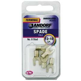 Jandorf 60843 Spade Terminal, 600 V, 12 to 10 AWG Wire, #8 Stud, Copper Contact