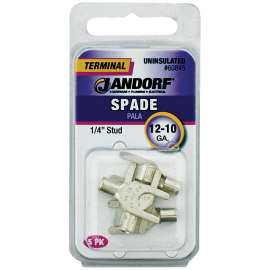 Jandorf 60845 Spade Terminal, 600 V, 12 to 10 AWG Wire, 1/4 in Stud, Copper Contact