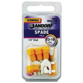 Jandorf 60847 Spade Terminal, 600 V, 12 to 10 AWG Wire, 1/4 in Stud, Vinyl Insulation, Copper Contact, Yellow