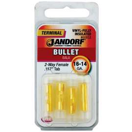 Jandorf 60853 Bullet Adapter, 600 V, 16 to 14 AWG Wire, Vinyl Insulation, Copper Contact, Yellow