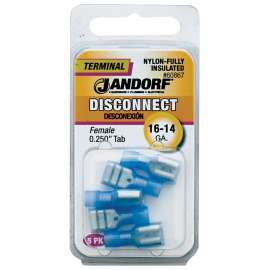 Jandorf 60867 Disconnect Terminal, 16 to 14 AWG Wire, Nylon Insulation, Copper Contact, Blue