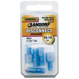 Jandorf 60869 Disconnect Terminal, 16 to 14 AWG Wire, Nylon Insulation, Copper Contact, Blue