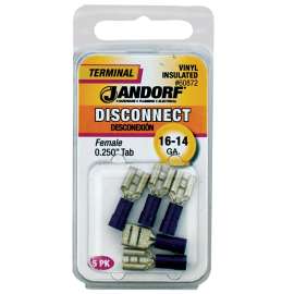Jandorf 60872 Disconnect Terminal, 16 to 14 AWG Wire, Vinyl Insulation, Copper Contact, Blue